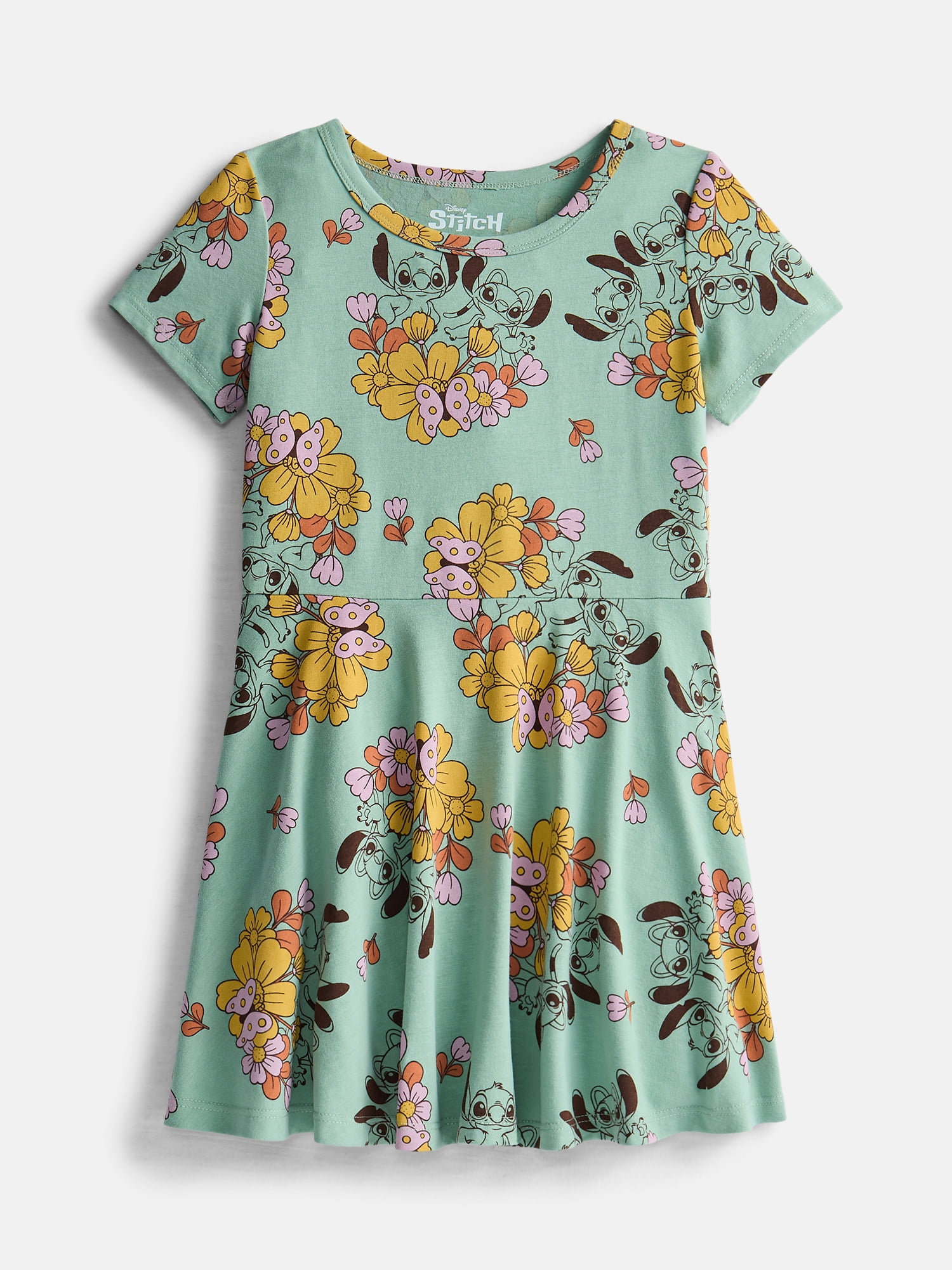 Stitch Girls Print Skater Dress with Short Sleeves, Sizes 4-12