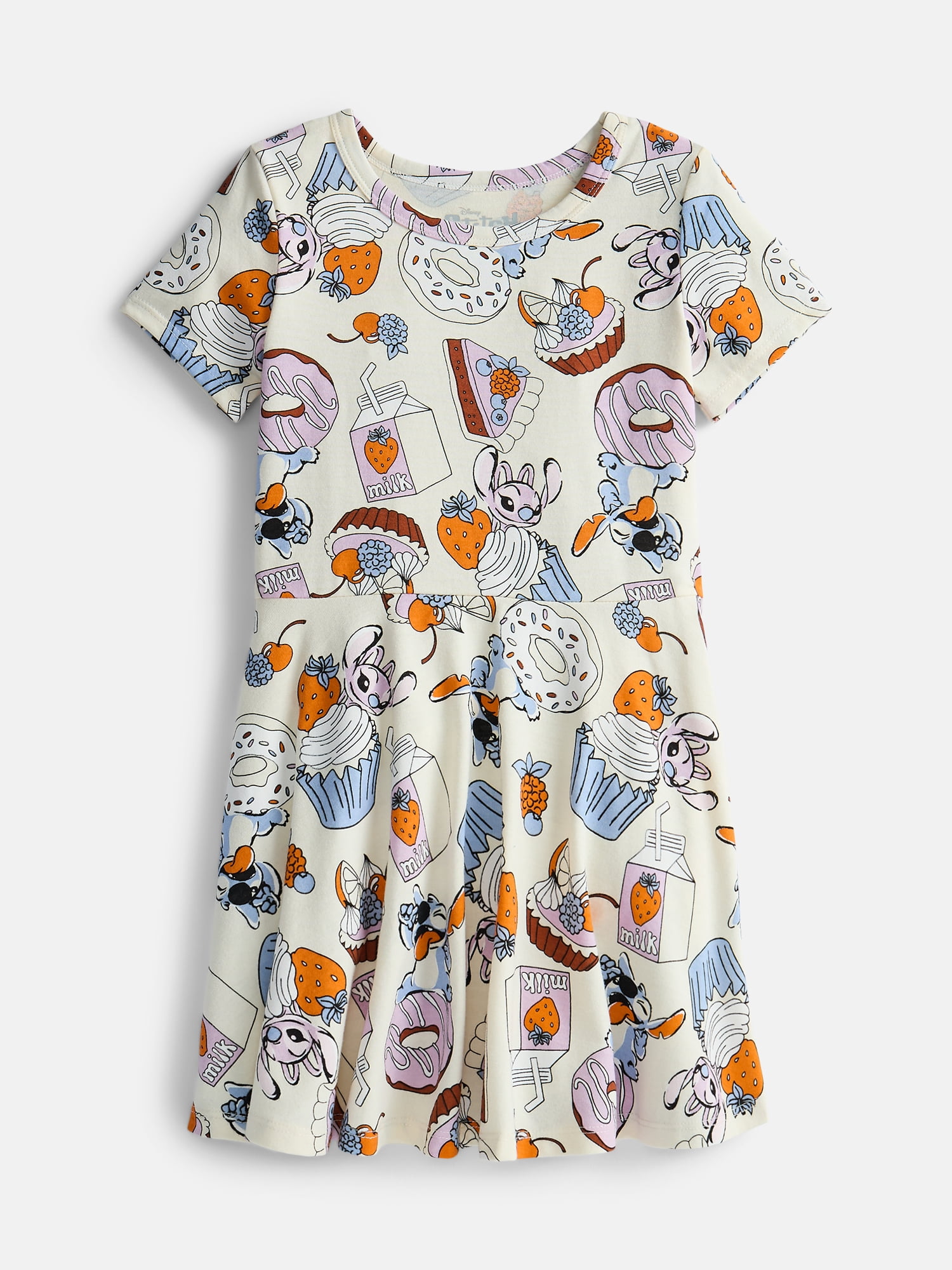 Stitch Girls Print Skater Dress with Short Sleeves, Sizes 4-12