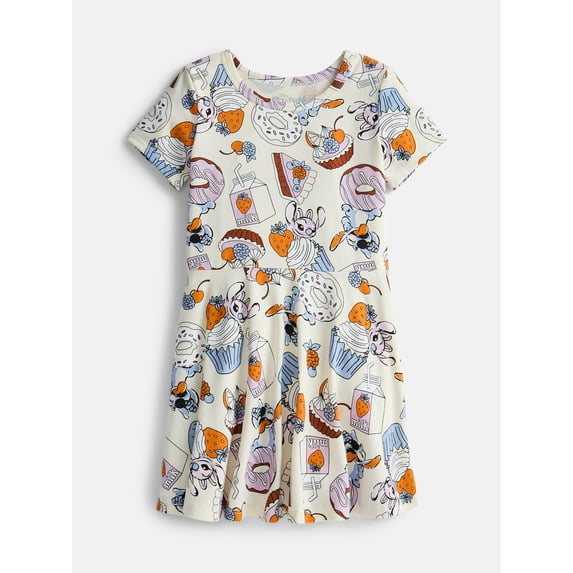Stitch Girls Print Skater Dress with Short Sleeves, Sizes 4-12