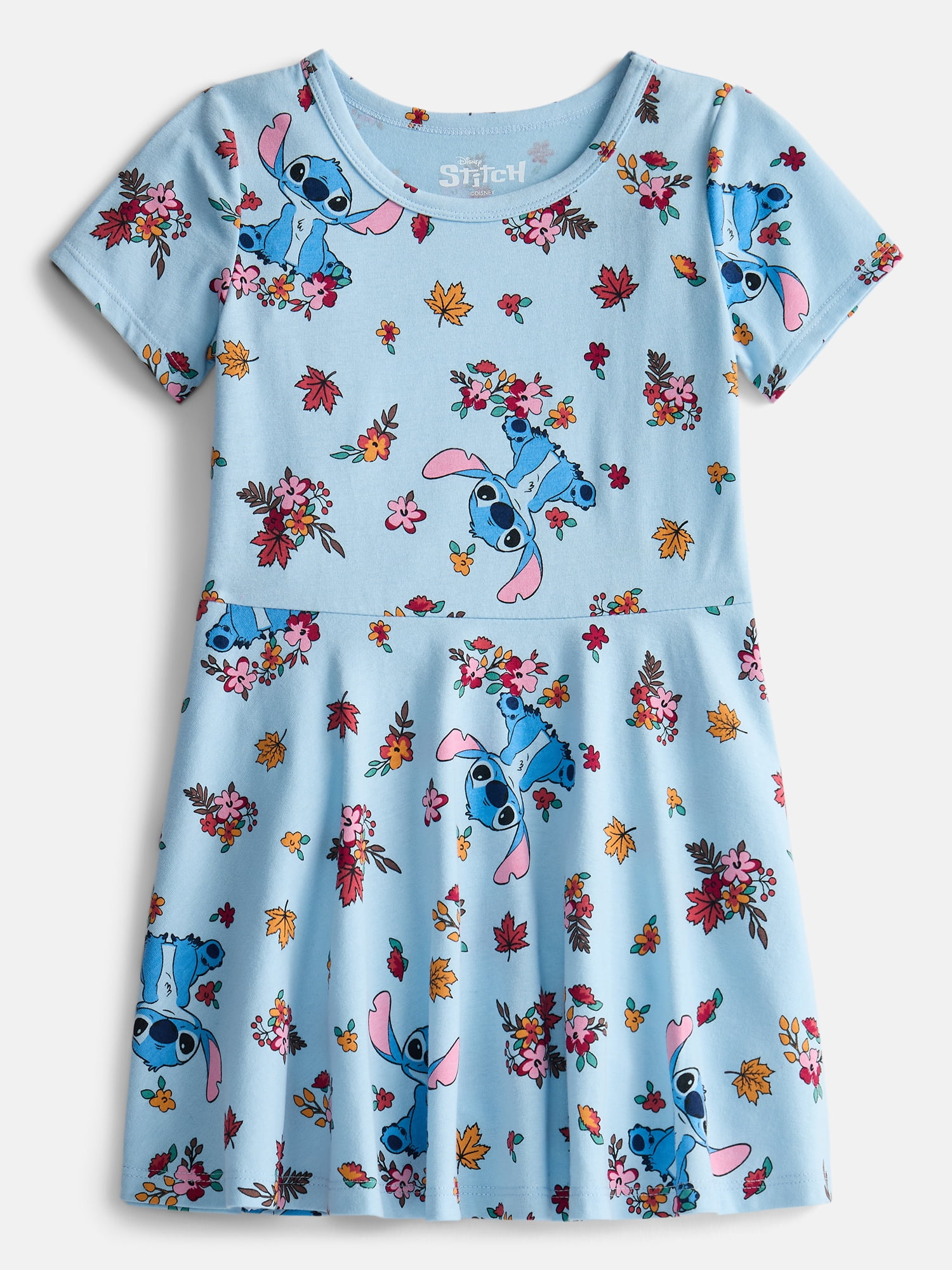 Stitch Girls Print Skater Dress with Short Sleeves, Sizes 4-12