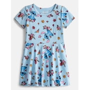 Stitch Girls Print Skater Dress with Short Sleeves, Sizes 4-12