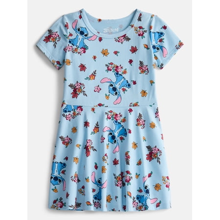 Hello Kitty Stitch Girls Print Skater Dress with Short Sleeves, Sizes 4-12
