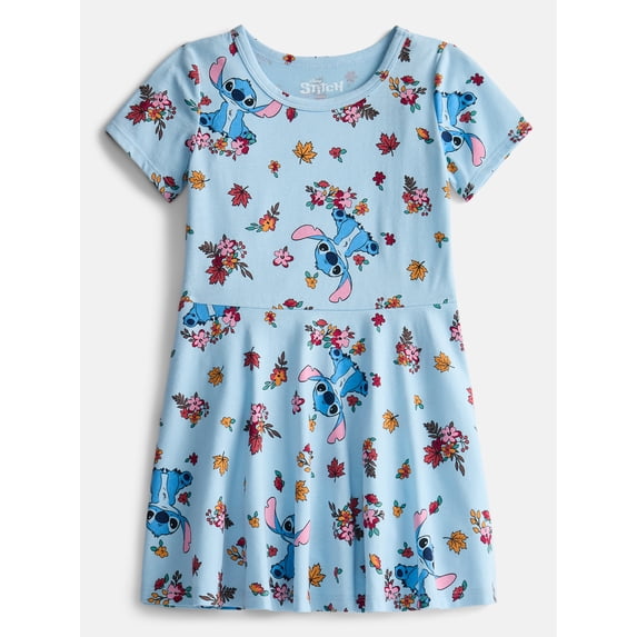Stitch Girls Print Skater Dress with Short Sleeves, Sizes 4-12