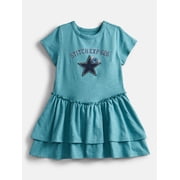 Disney Stitch Girls Tiered Dress with Embroidered Applique and Short Sleeves, Sizes 4-12