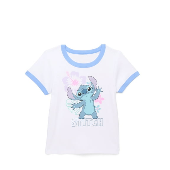 Stitch Girls Short Sleeve Ringer Graphic Tee, Sizes 4-16