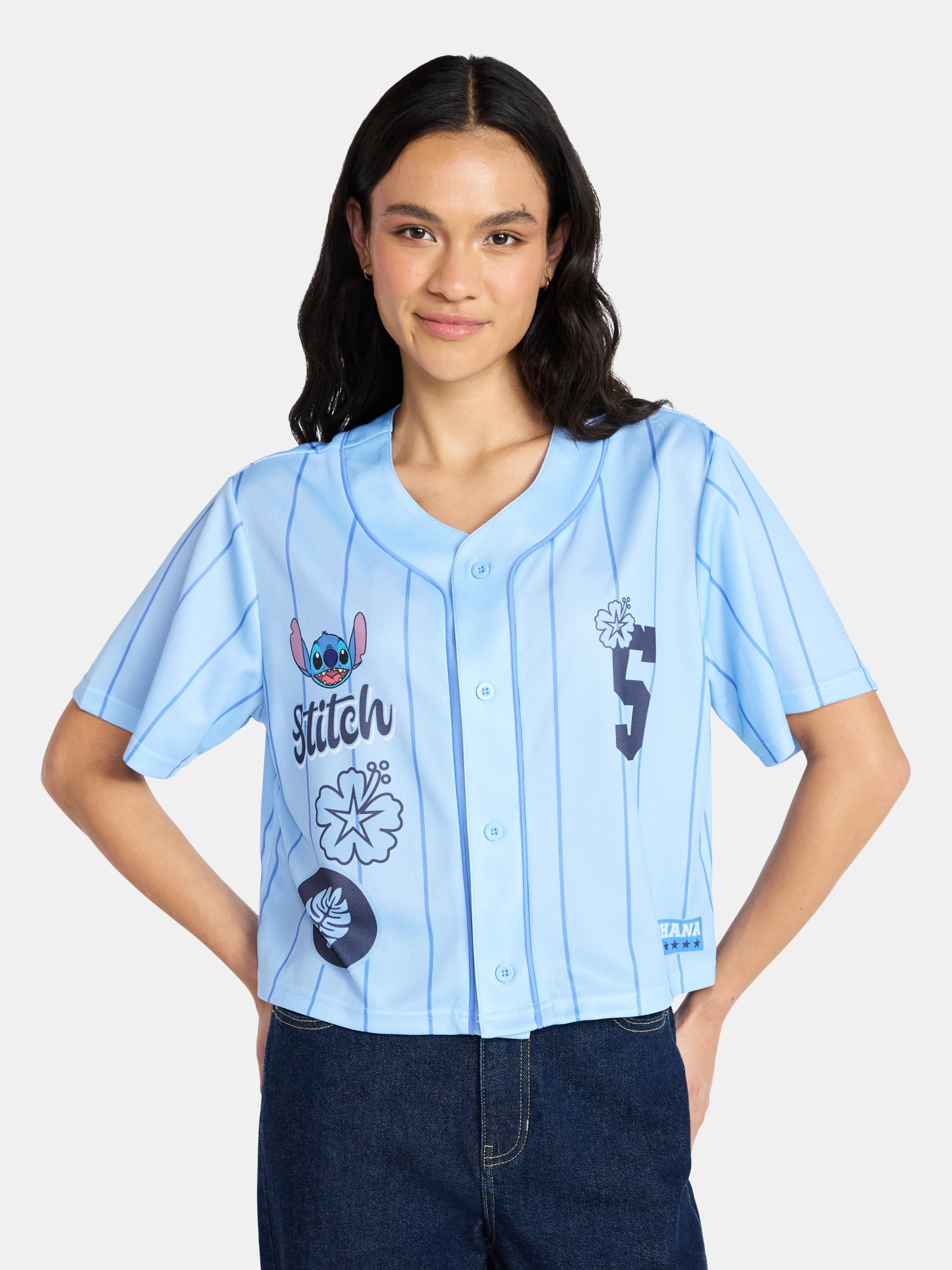 Stitch Women’s Graphic Cropped Baseball Jersey Top, Sizes XXS-XXL