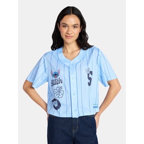 Women’s Graphic Cropped Baseball Jersey Top, Sizes XXS-XXL