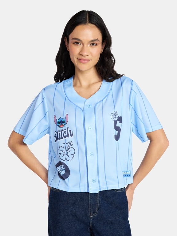 Women’s Graphic Cropped Baseball Jersey Top, Sizes XXS-XXL