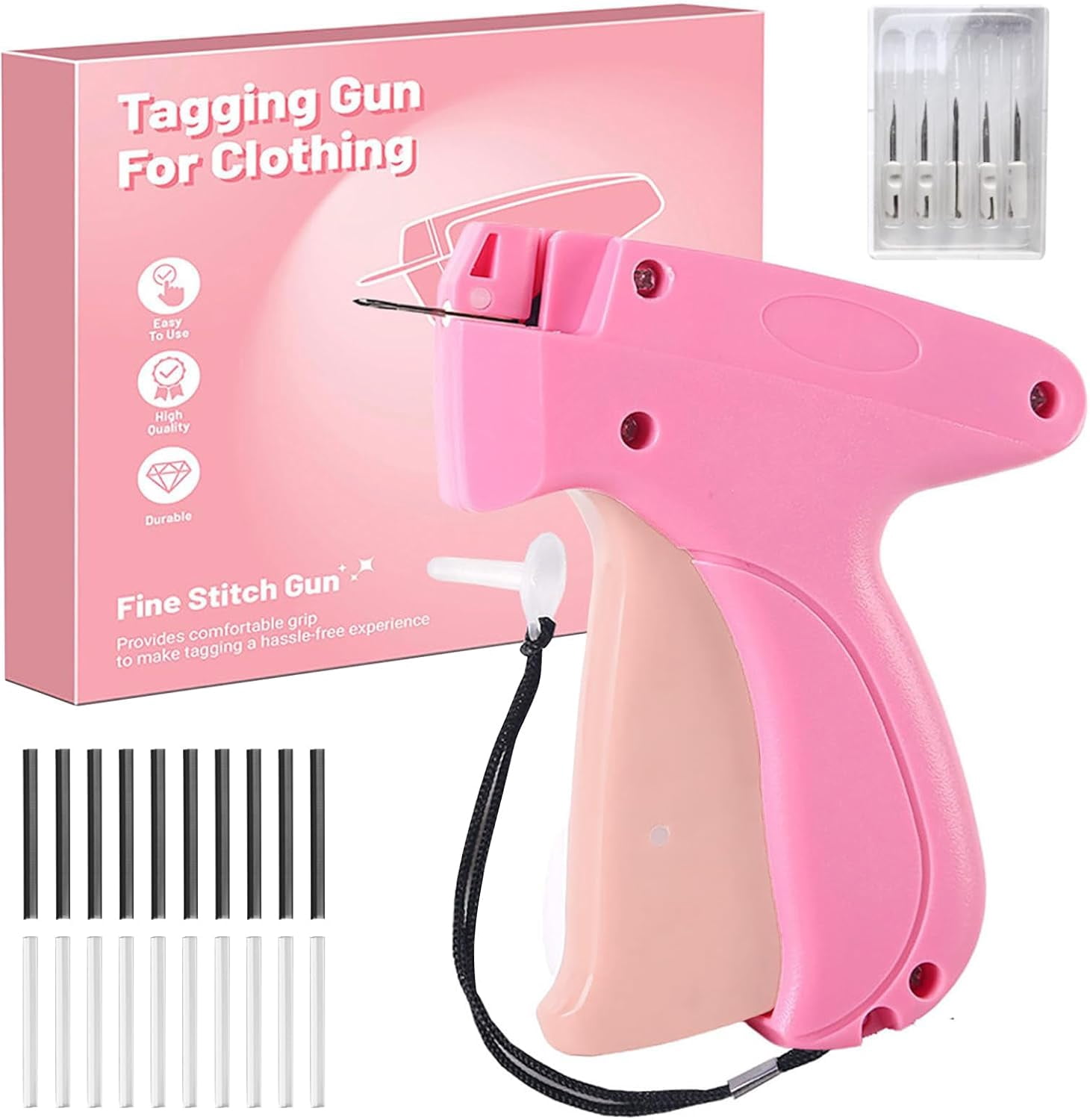 Stitch Gun for Clothes - No-Sew Handheld Quick Clothing Fixer with 6 Mini Needles & 2000 Micro Fasteners (1000 White+1000 Black), Retail Price Tagging Gun Fabric Stapler for Temporary Sewing