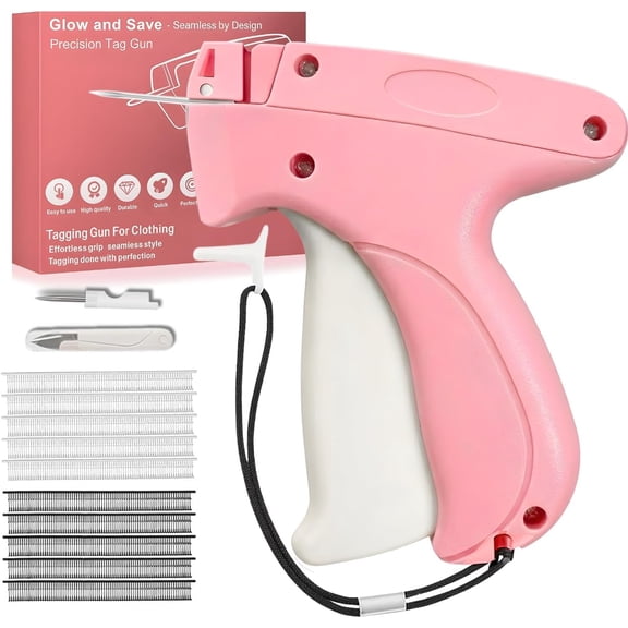 Stitch Gun for Clothes, Tagging Gun for Clothing Stitchery Tag Gun Kit with 4000 Fasteners (4.5mm), 2 Needles & Scissor, Durable Stitching Gun for Retail, Fabric & Price Tag Labeling, Pink + White