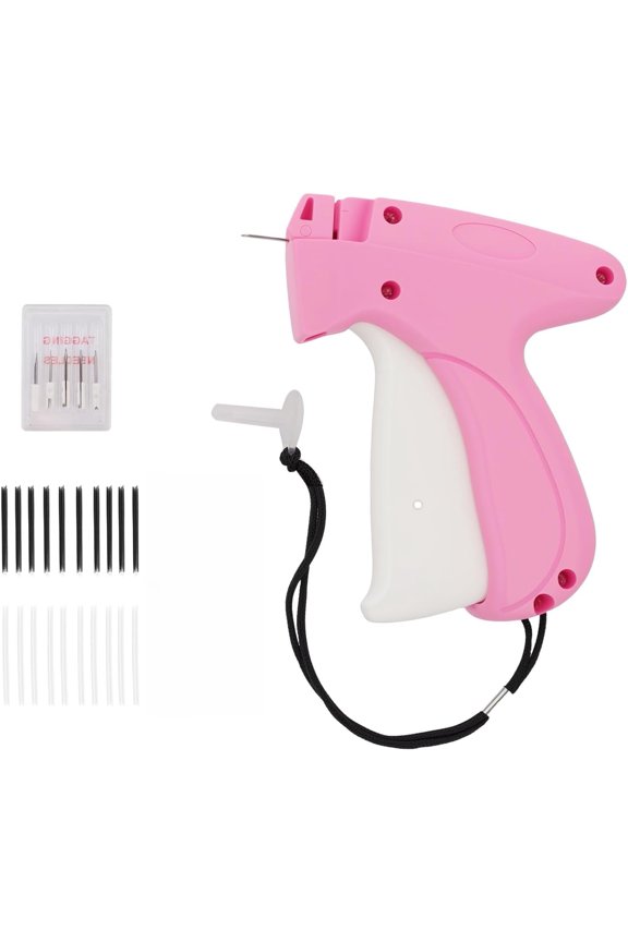 Stitch Gun for Clothes, Handheld Stitch Tag Gun,Quick Clothing Fixer-Includes 5 Needles,1000 Black Fasteners,1000 White Fasteners (Pink)