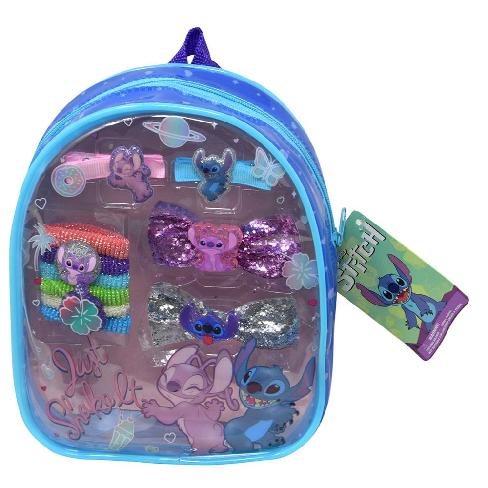 DISNEY Stitch Hair Accessory Backpack- Bow's with Alligator Clips, Hair Ties, Backpack Ages 3+