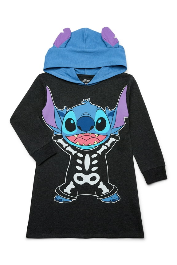Stitch Halloween Cosplay Hoodie Dress with Long Sleeves, Sizes 4-12