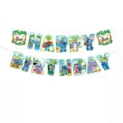 Stitch Happy Birthday Banner Themed Party Signs for Boys Girls Birthday Party Indoor Decorations