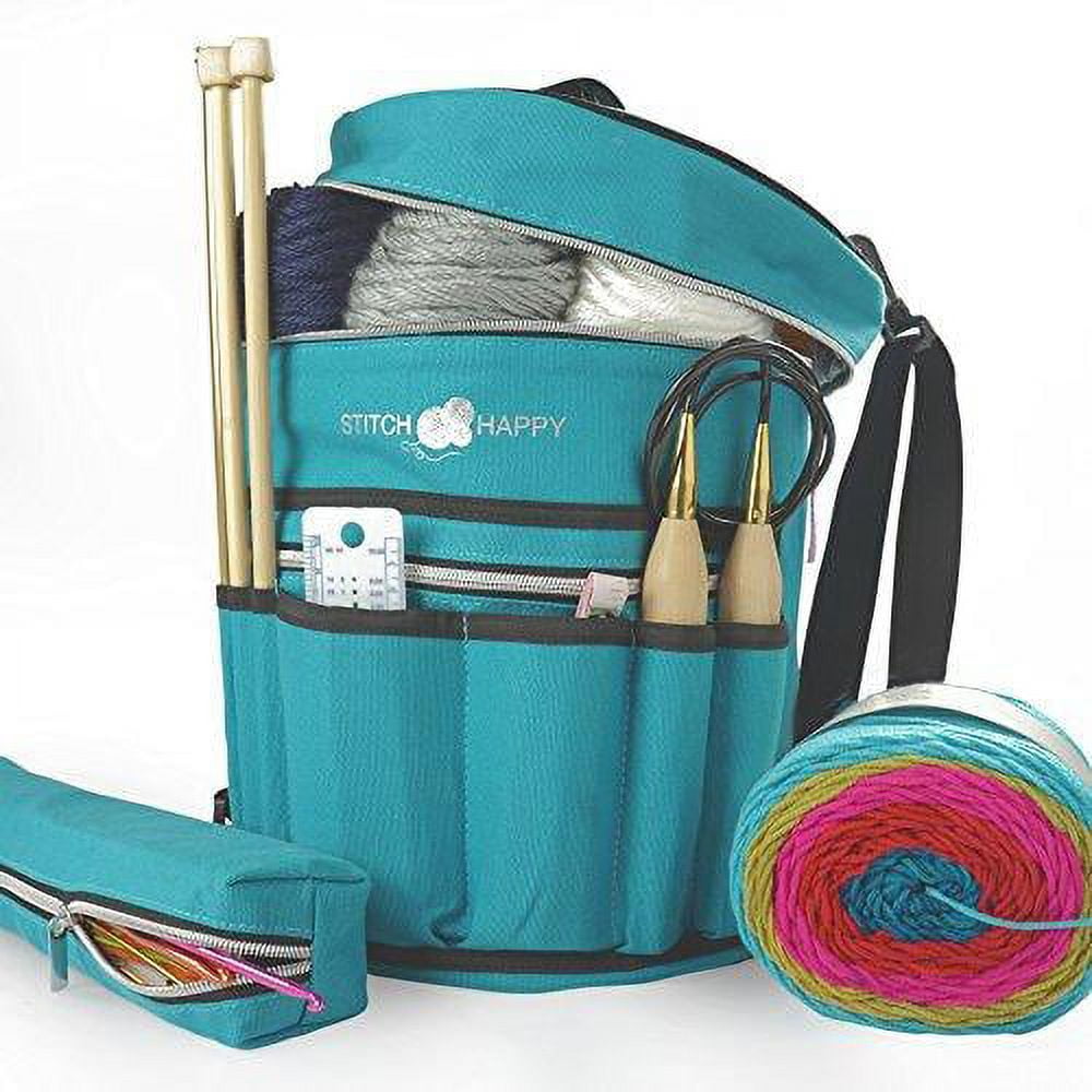 Stitch Happy XL Knitting Bag (Peacock) 7 Pocket Yarn Bag, Crochet Bag