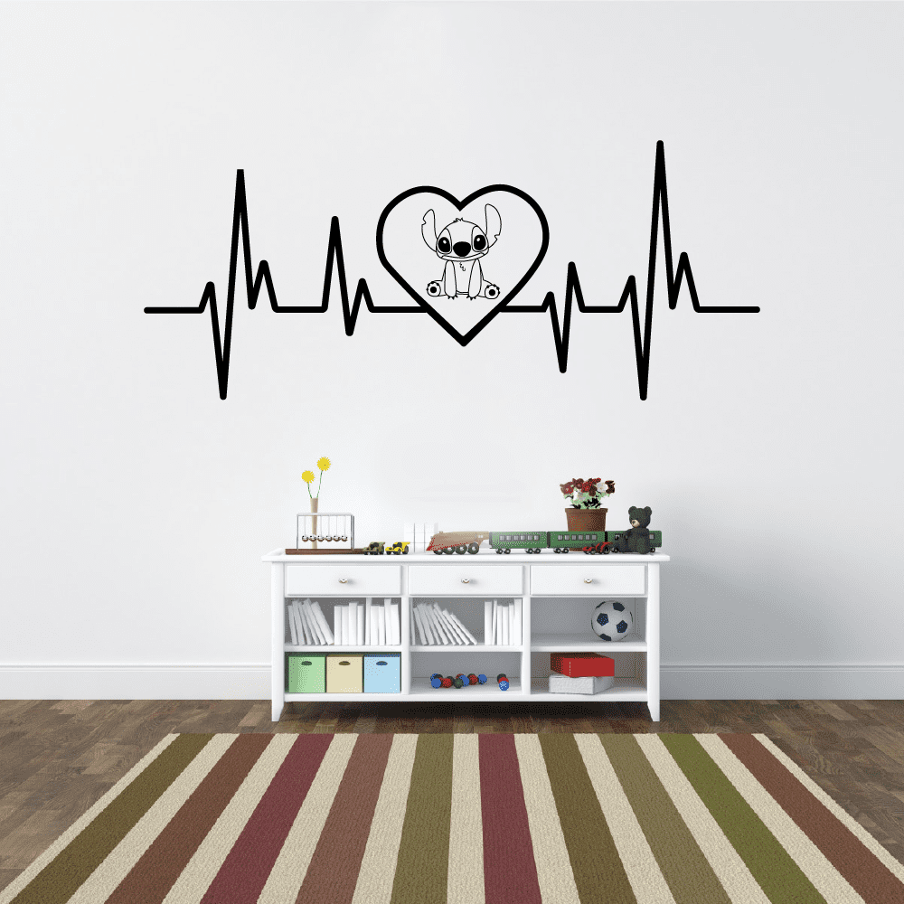 Stitch Heart Heartbeat Lilo and Stitch Disney Cartoon Wall Sticker Art Decal for Girls Boys Room Bedroom Kindergarten Nursery House Fun Home Decors Stickers Wall Art Vinyl Decoration Size (20x30 inch)