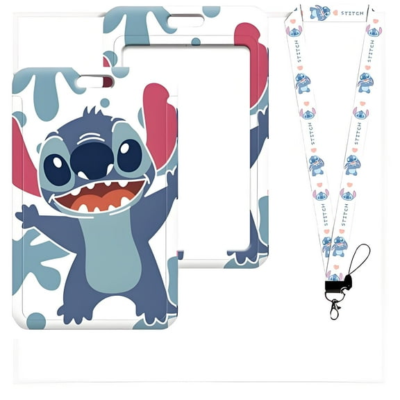 Stitch Id Badge Holder Lanyard, Badge Holder with Detachable Name Card Tag Vertical ID Protector Badge Reel for Office Employees