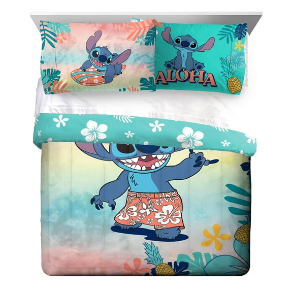 Stitch Island Vibes 3-Piece Reversible Queen Comforter & Pillowcase Set, Polyester, Multicolor