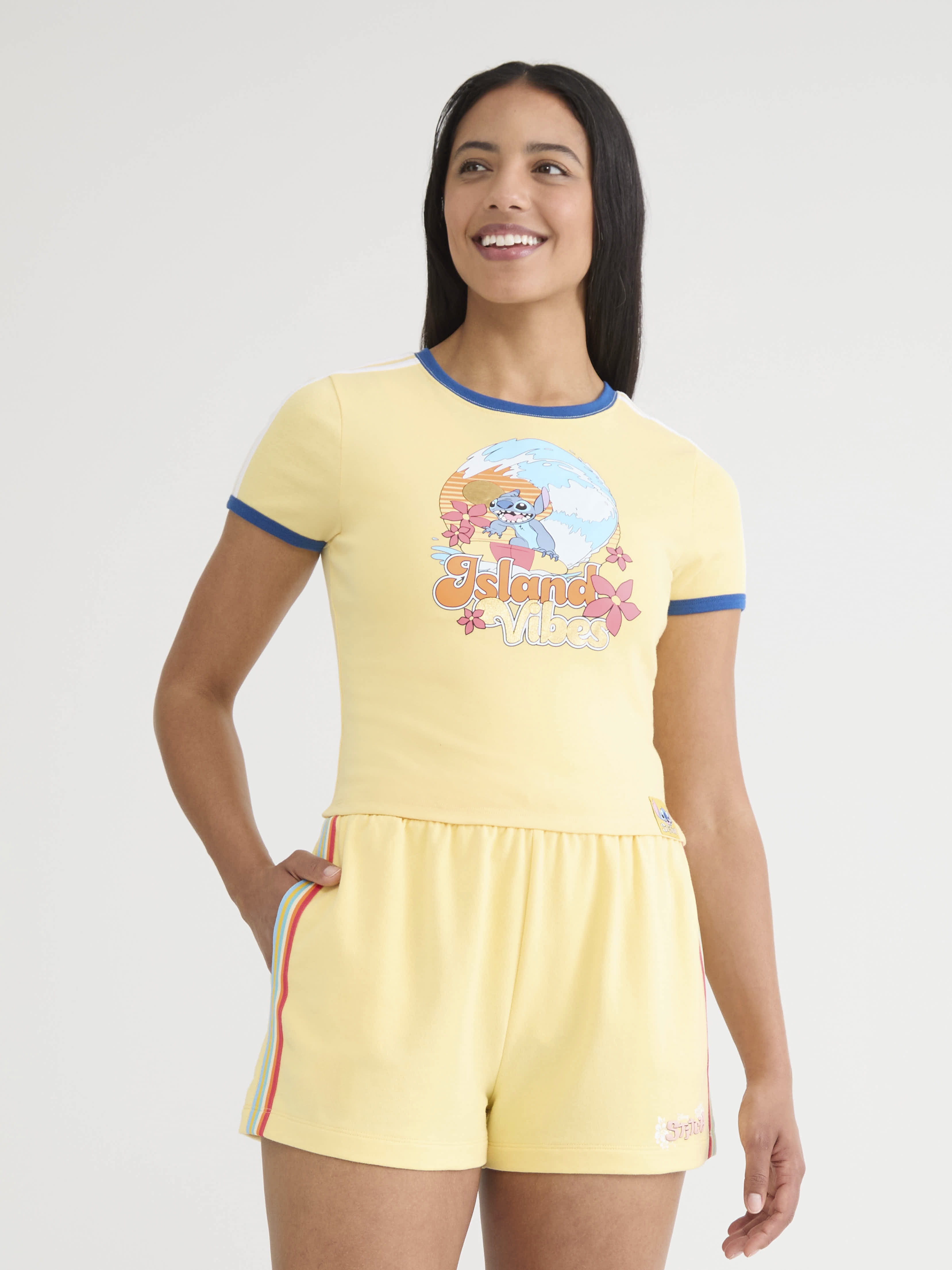 Stitch Island Vibes Women's Graphic Baby Tee with Short Sleeves, Sizes XXS-XXL