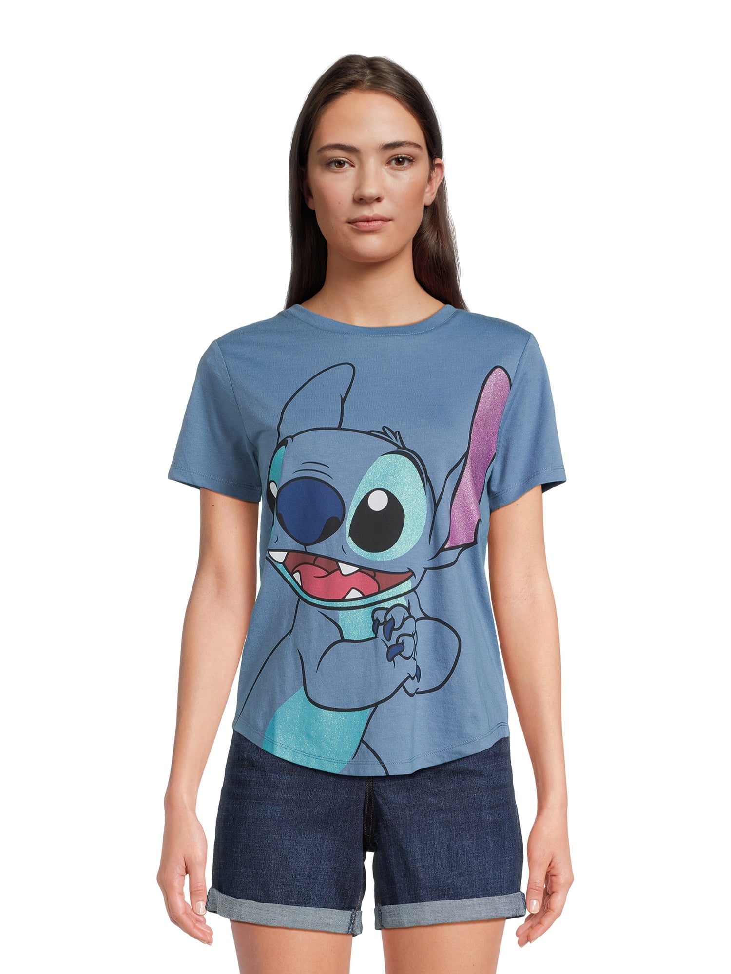 Stitch Juniors Glitter Graphic Tee with Short Sleeves, Sizes XS-3XL ...