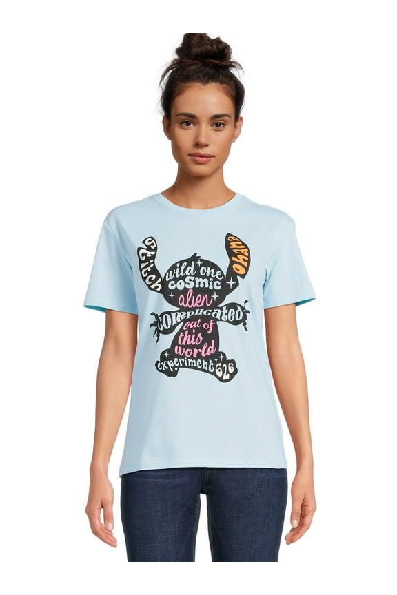 Stitch Juniors Words Graphic Tee with Short Sleeves, Sizes XS-3XL