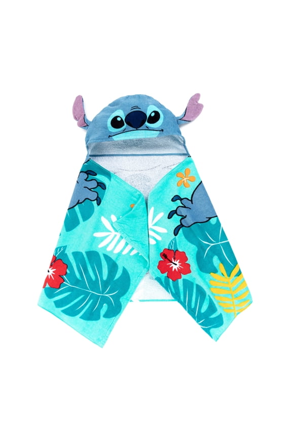 Stitch Kids Bath and Beach Hooded Towel Wrap, 51 x 22, 100% Cotton, Blue, Disney