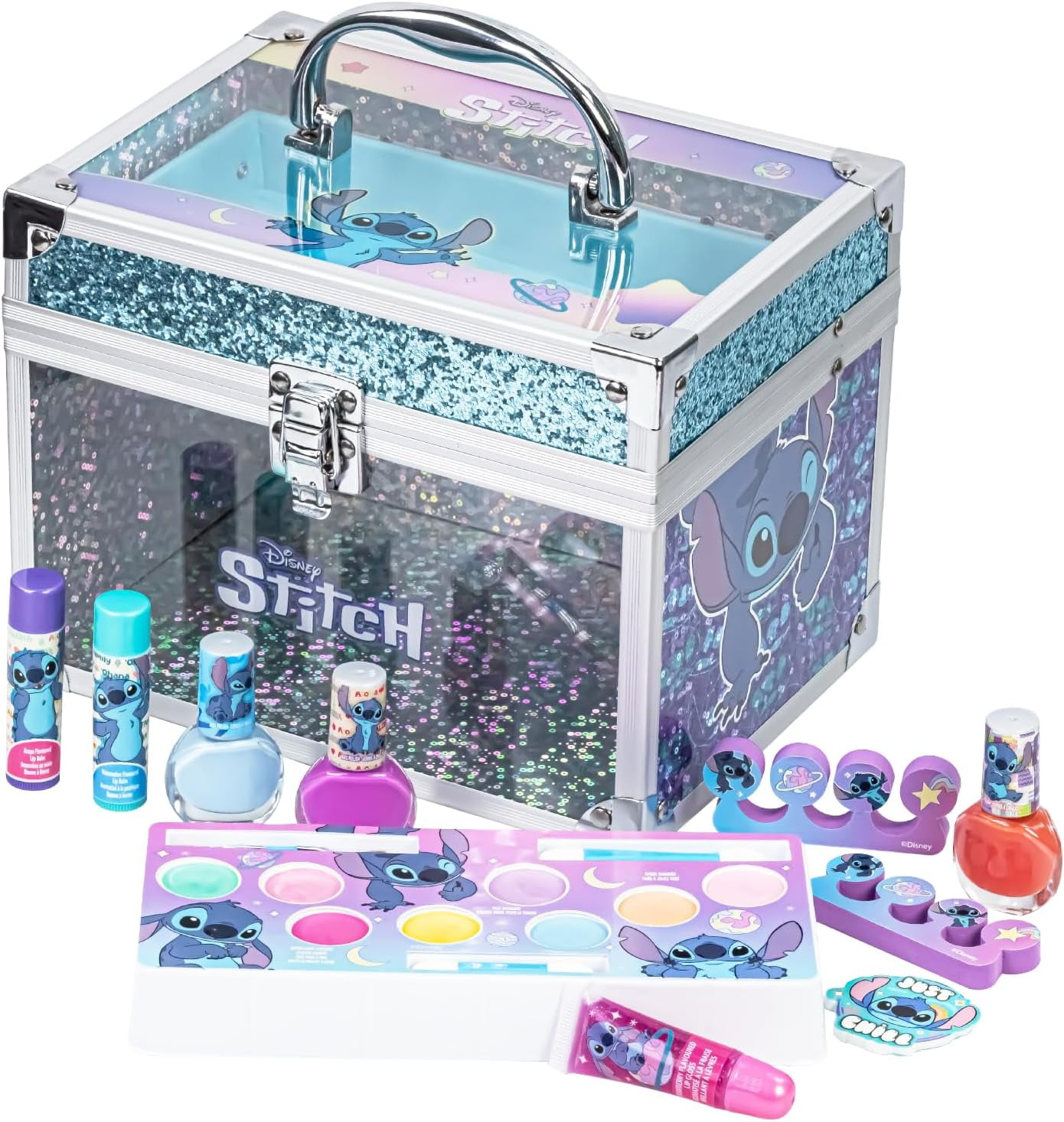 Stitch Kids Makeup Kit Train Case Beauty Set, Washable Play Makeup Set for Kids’ Party Favors