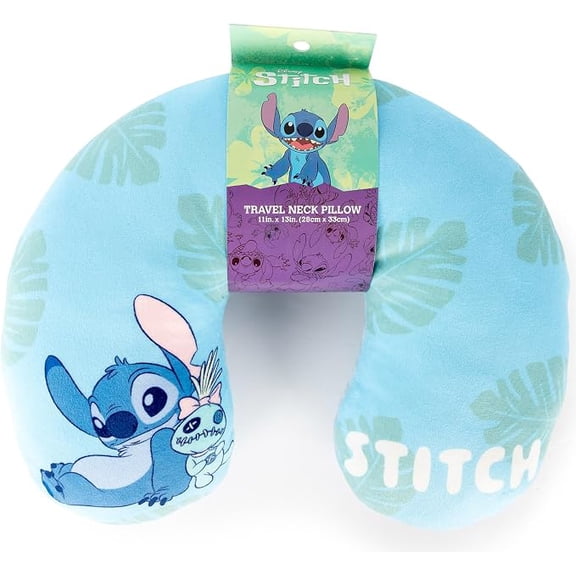 Disney by Stitch Kids U-Shape Polyester Travel Pillow, Blue
