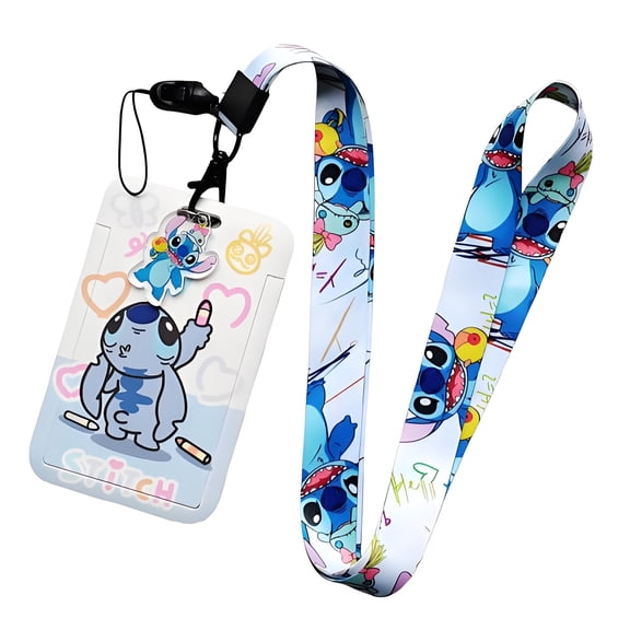 Stitch Lanyards for Id Badges, ID Badge Holder with Breakaway Lanyard, Anime ID Card Holder Teacher Doctor Office Gift