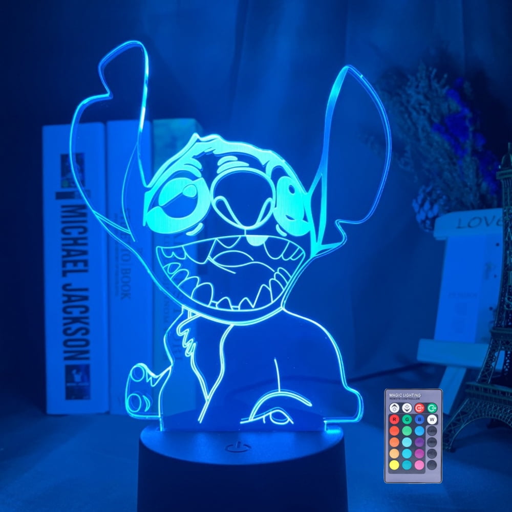 Stitch Night Light, 3D LED Light Lilo Stitch Gifts LED Intelligent Stitch  Lamp 7 Color Light for Christmas Room Decoration, Happy Stitch 