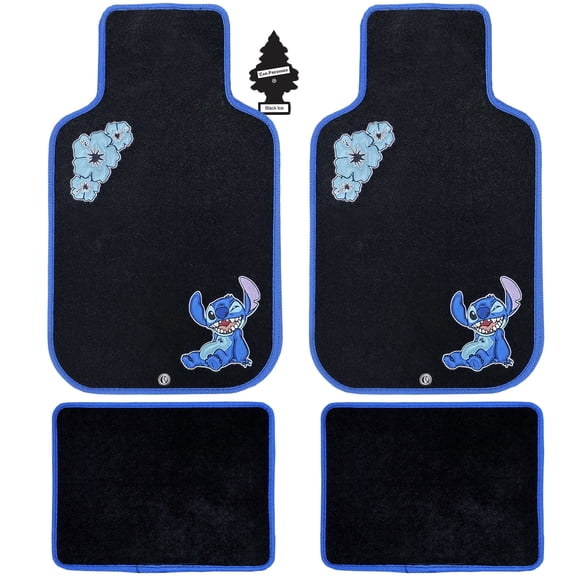 Stitch Lilo Car Floor Mats Set of 5 - Embroidered Carpet Front & Rear Universal Fit Non-Slip Mats with Air Freshener for Cars, SUVs, Trucks