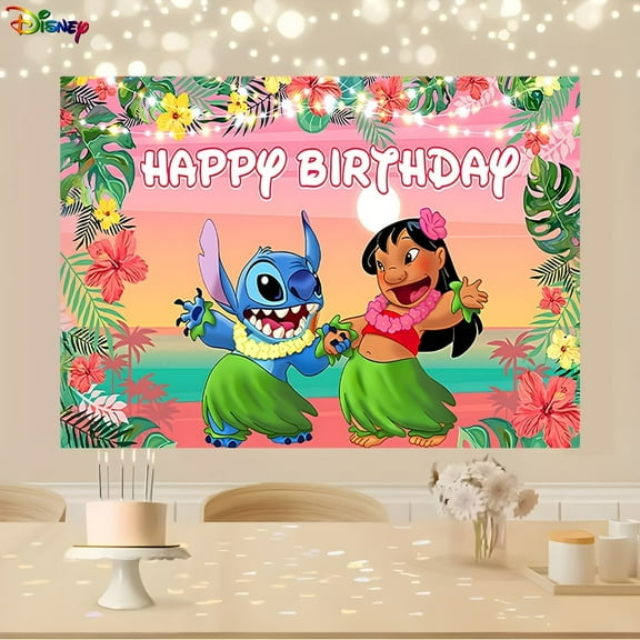 Stitch& Lilo Happy Birthday Themed Party Birthday Background - vibrant mix of colors for birthday celebrations and party decorations, birthday party decorations
