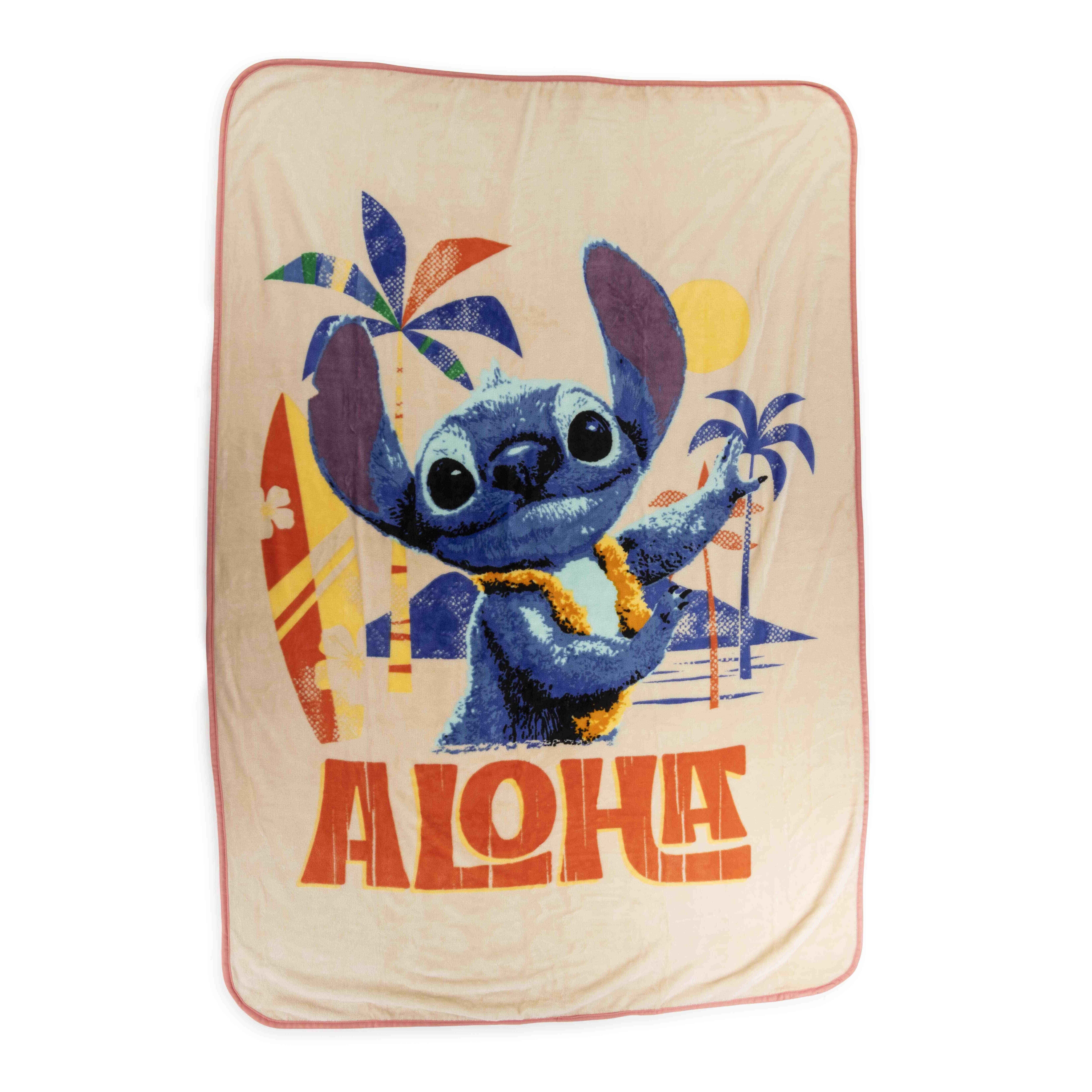 Stitch Live Action Vintage Aloha 50" x 70" Silk Touch Throw, Polyester, Tan, Disney