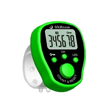 Stitch Marker Row Fingertip with LED Light LCD Electronic Digital Display Tally Timing for Golf Knitting Weave Green 4.5*3.5*1.2cm