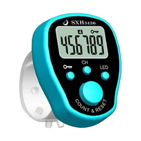 Stitch Marker Row Fingertip with LED Light LCD Electronic Digital Display Tally Timing for Golf Knitting Weave Sky Blue 4.5*3.5*1.2cm