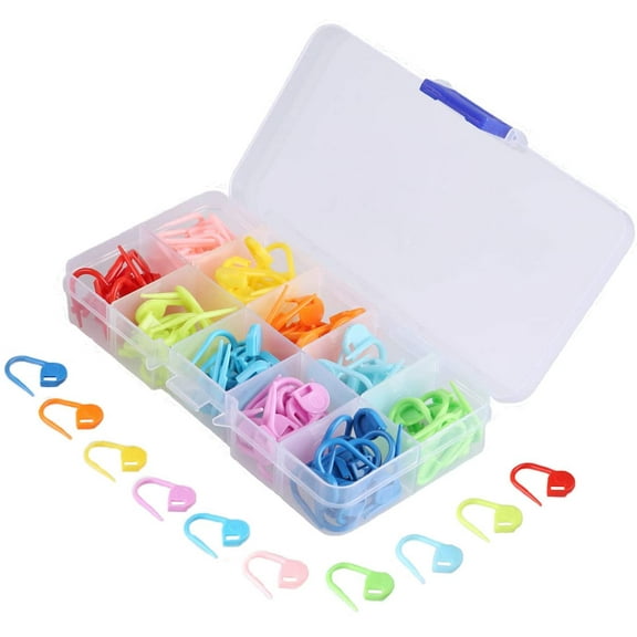 Stitch Markers 150 Pcs Knitting Crochet Locking Needle Clip Counter with Storage Box 10 Colors (Multiple colour-150 pcs)