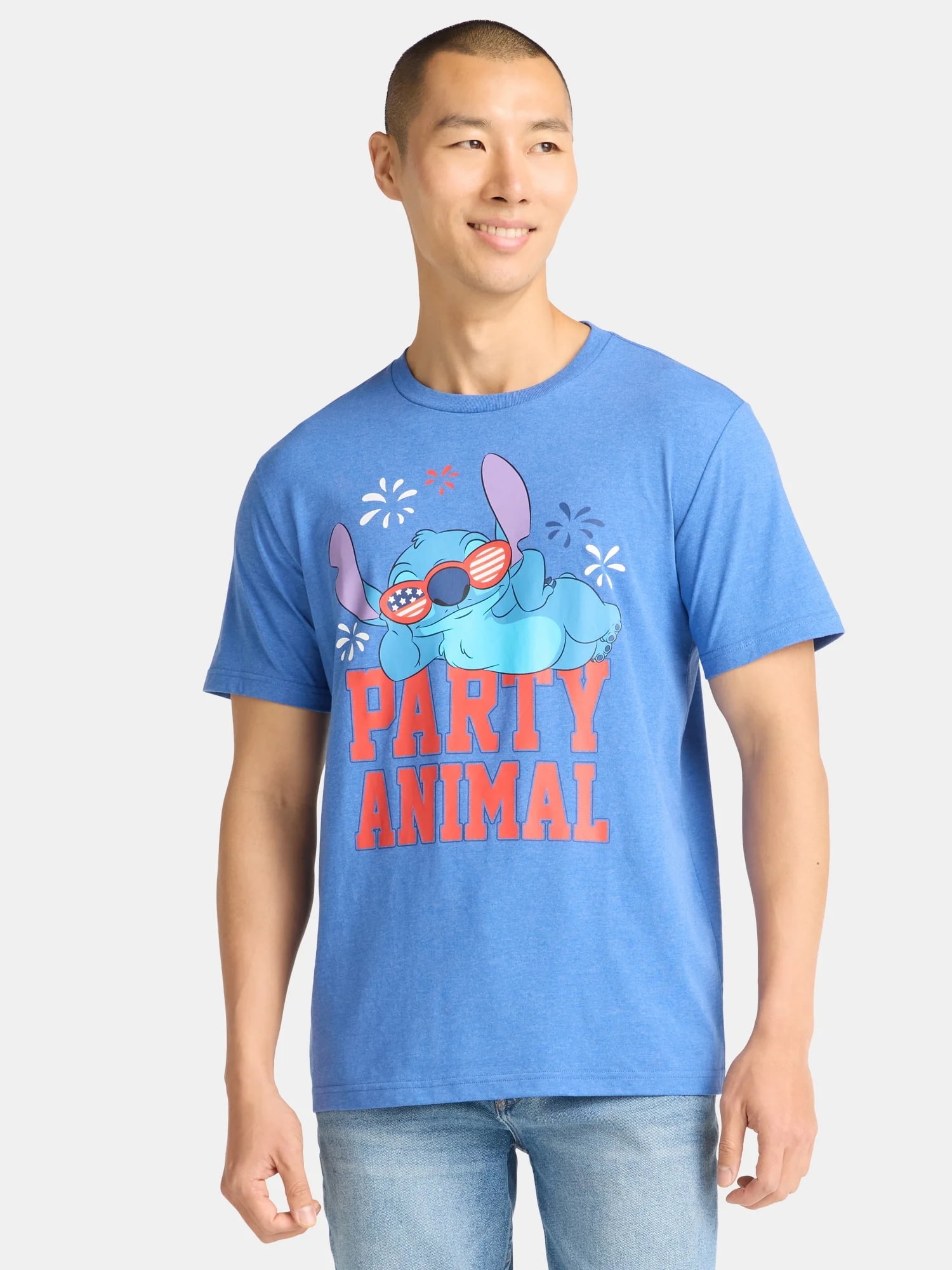Lilo & Stitch, Men's & Big Men's Graphic T-Shirt, Patriotic Americana July 4th Party Animal, Sizes XS-5XL