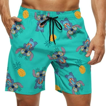 Stitch Men's Quick Dry Swim Shorts with Mesh Lining Loose - Fit, Summer Beach Pool Shorts with Drawstrings and Zippers