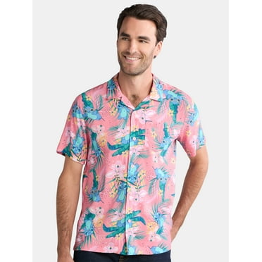 Lilo & Stitch, Men's & Big Men's Graphic Button-Up Shirt, Floral, Sizes S-3XL