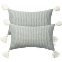 Stitch N String Bohemian Set of 2 Blue Kantha Stitch 12x20 Cotton Decorative Throw Pillow Covers