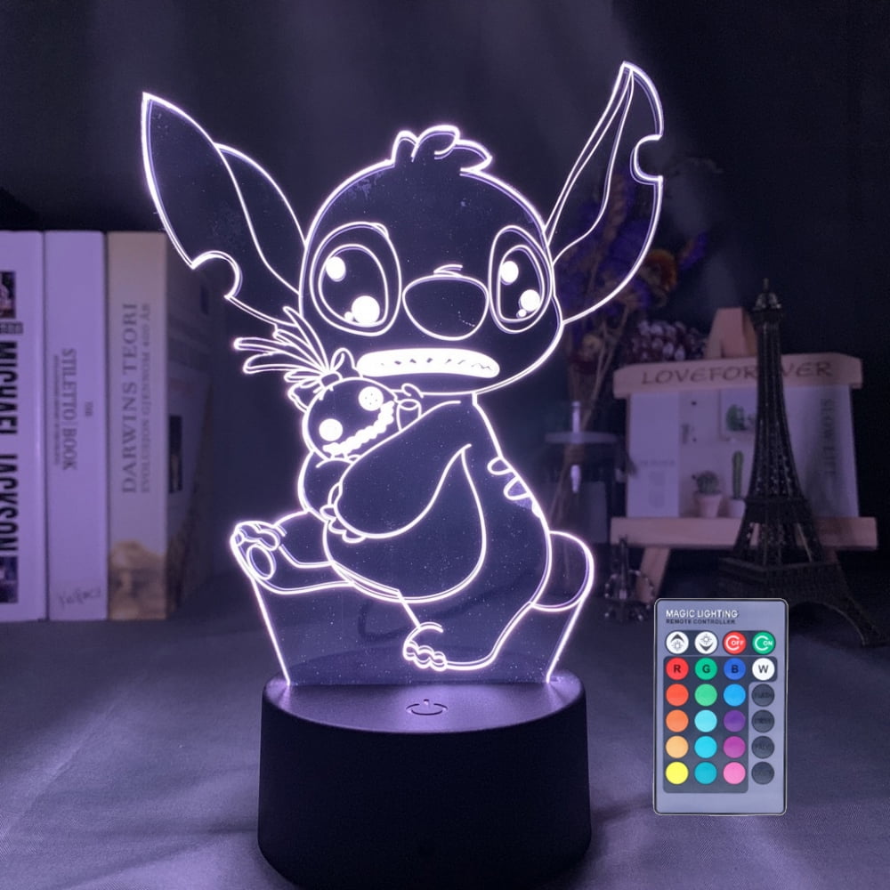 Stitch Night Light, 3D LED Light Lilo Stitch Gifts LED Intelligent Stitch  Lamp 16 Color Light for Christmas Room Decoration, Poor Stitch 