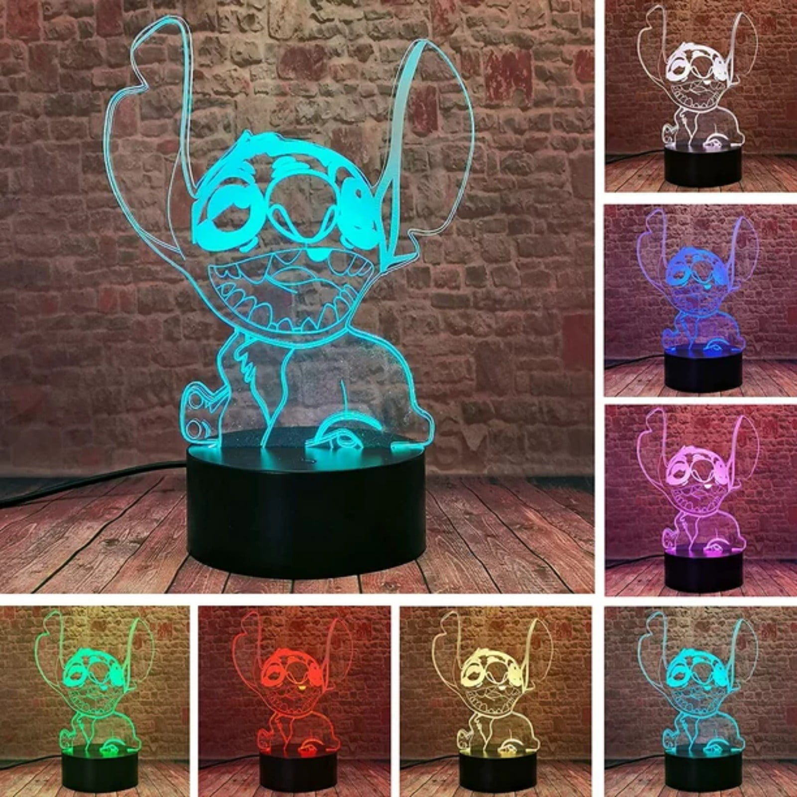 Stitch Night Light,Cute 3D LED Optical Lamp,Cartoon Anime Character Acrylic Visual Night Light With Remote 7 Colors