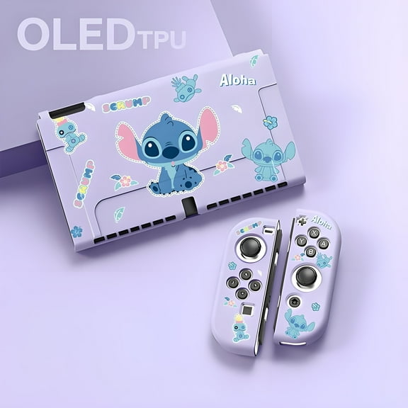 ‌Stitch Nintendo Switch OLED Silicone Case - Soft Protective Cover with Mario Theme, Shockproof, Joy-Con Compatible
