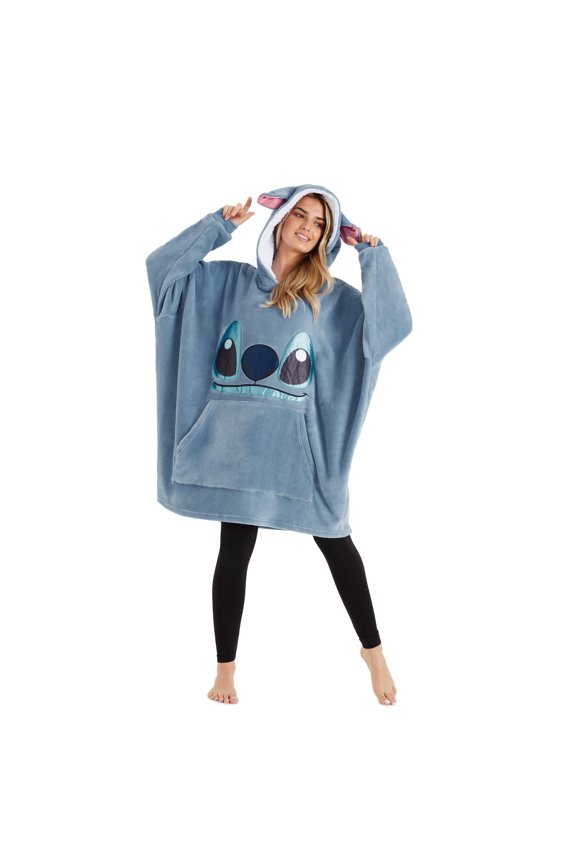 Stitch Ohana Oversized Fleece Blanket Hooded Poncho Kangaroo Pocket