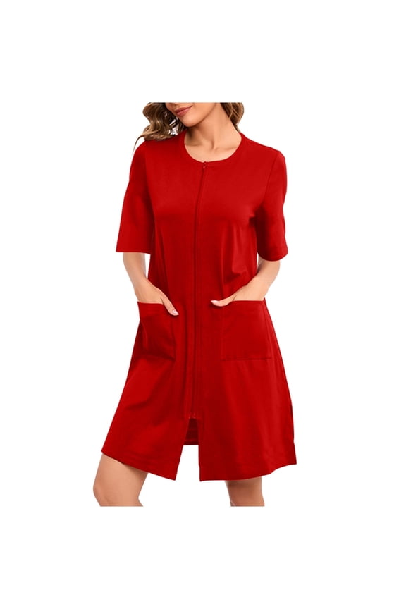 Stitch Pajamas Womens Zip Front Robes Lightweight Short House Coat Zipper Nightgown with Pockets Zipper Robes for Women S-16 Red-a S