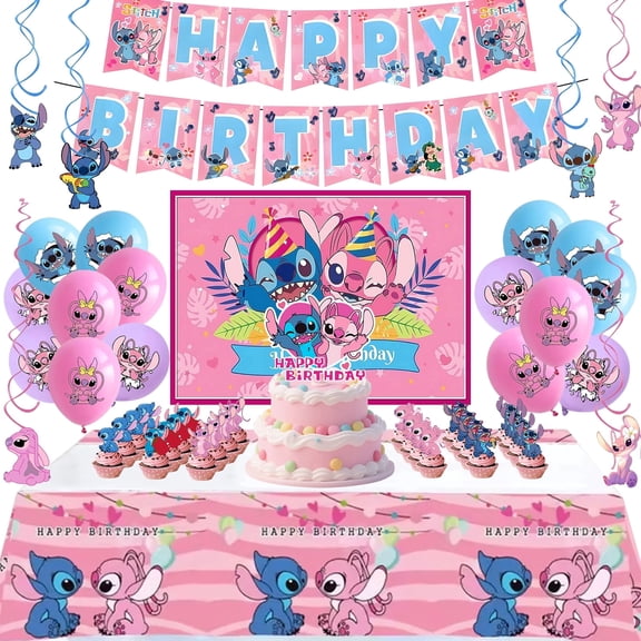 Party Supplies, Birthday Party Decorations Set Include Banner, Backdrop, Balloons, Hanging Swirls, Cake Cupcake Toppers, Tablecloth for Girls Angel Party Decorations