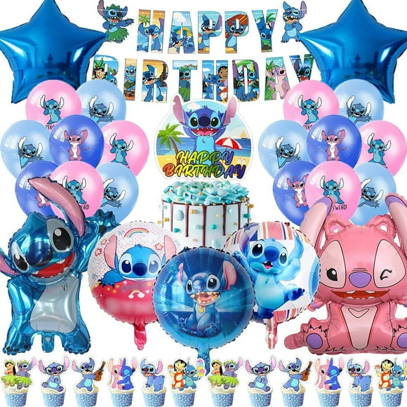Stitch Party Supplies, Stitch Birthday Decorations Set-Stitch Balloons, Happy Birthday Banner,Cake Cupcake Toppers