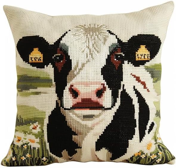 Stitch Pillow Case Animal Cows Stamped Cross Stitch Pillow Kits Stitch Throw Pillow 18x18in