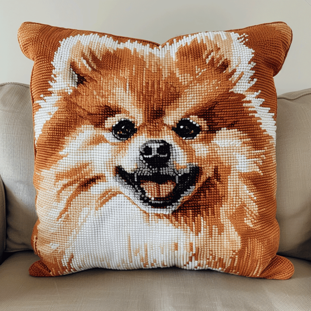 Stitch Pillow Case Animal Dog Stamped Cross Stitch Pillow Kits Stitch Throw Pillow 18x18in