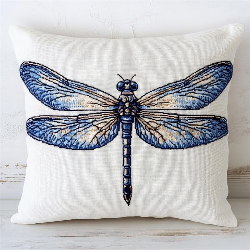 Stitch Pillow Case Animal dragonfly Stamped Cross Stitch Pillow Kits Stitch Throw Pillow 18x18in